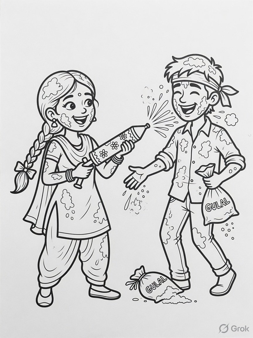 Happy Holi colouring page
